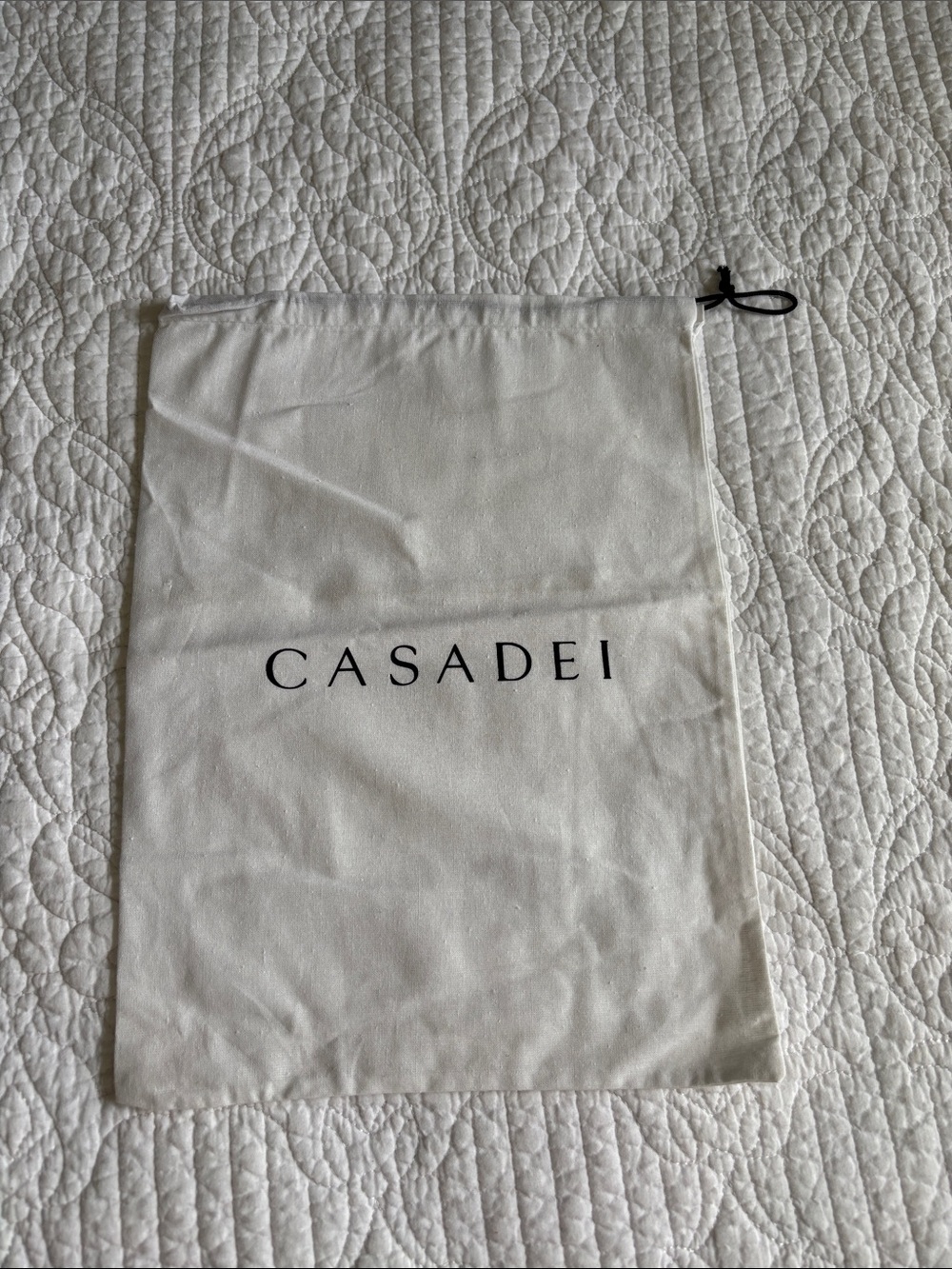 Casadei White Dust Bag Sack with Black Logo Drawstring 10”x13”